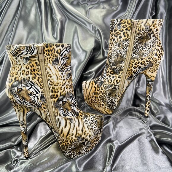 Bumper‎ Boutique Big Cat Tiger Print Ankle Boots Booties Platform High Heel Club - Picture 11 of 15